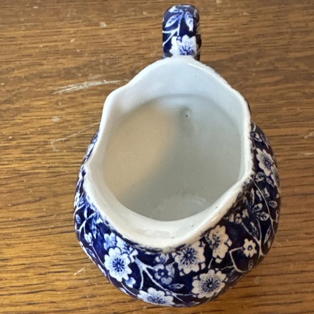 Vtg Royal Crownford Staffordshire Calico Blue Chintz Sugar Bowl & Creamer Set